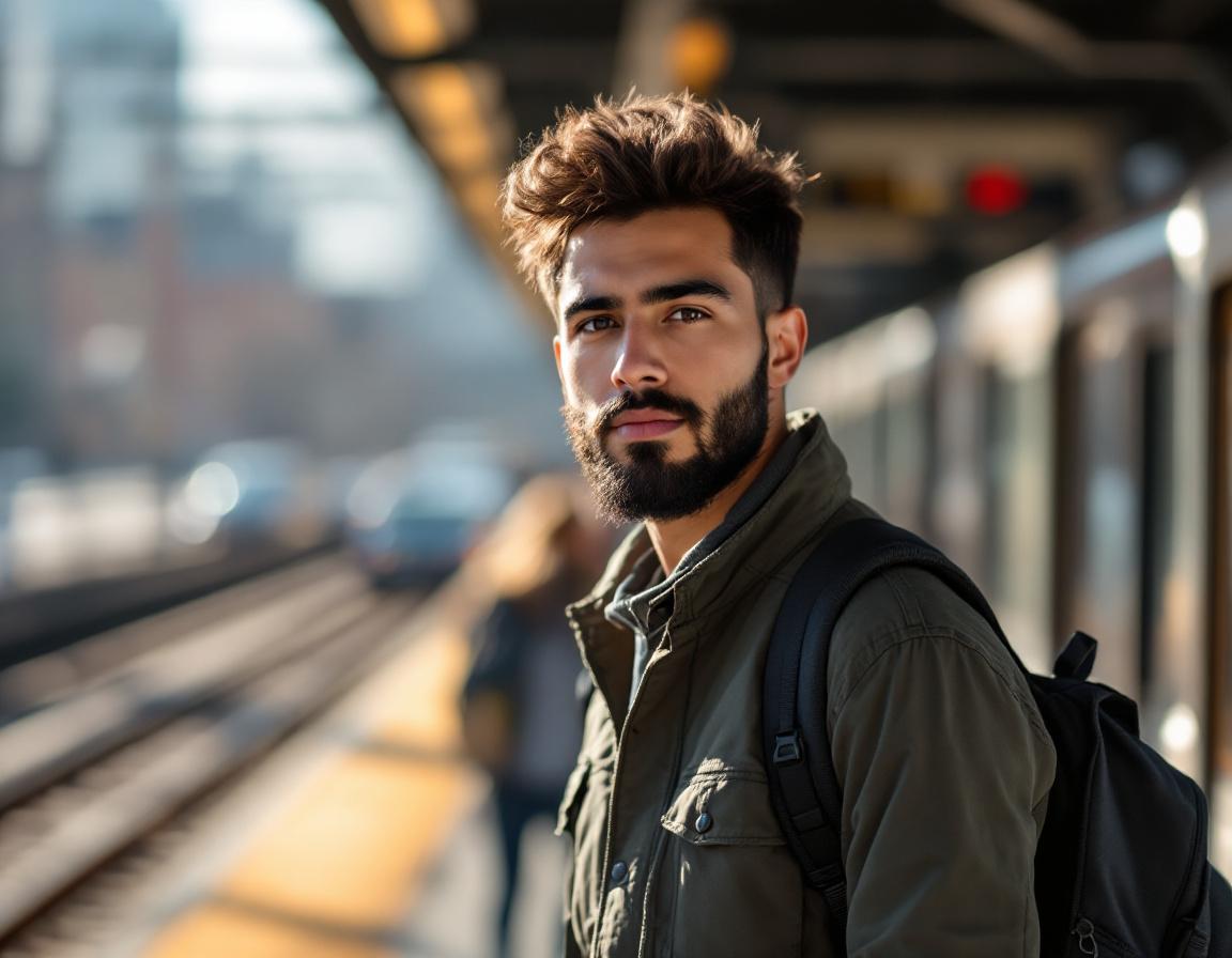 Amir stepping off the light rail